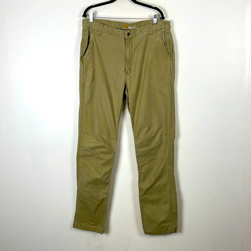 Carhartt Mens 38-36 Double Knee Staight Fit 5 Pocket Beige Relax Fit Work Pants